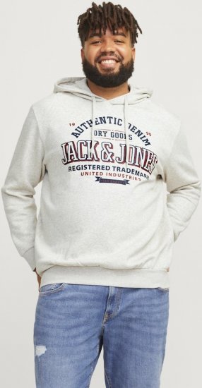 Jack & Jones 2 COL LOGO Hoodie White Melange - Суичъри & cуичъри с качулка - мъжки суичъри големи размери