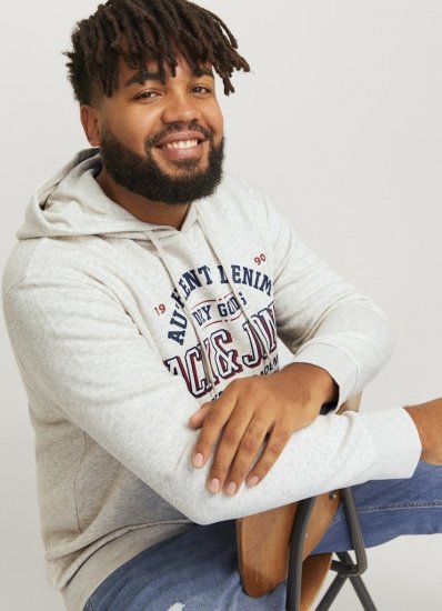 Jack & Jones 2 COL LOGO Hoodie White Melange - Суичъри & cуичъри с качулка - мъжки суичъри големи размери