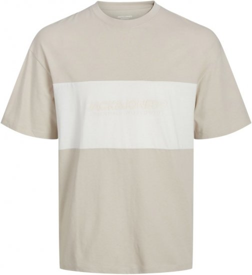 Jack & Jones LEGACY BLOCKING T-Shirt Beige - Тениски - мъжки тениски големи размери