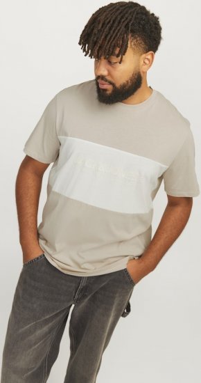 Jack & Jones LEGACY BLOCKING T-Shirt Beige - Тениски - мъжки тениски големи размери