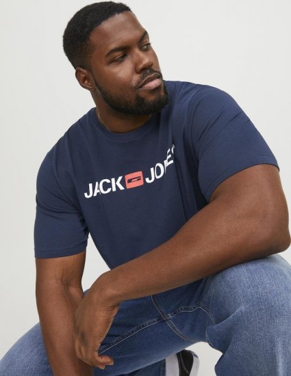 Jack & Jones Corp Logo Crew Neck T-Shirt Navy Blazer - Тениски - мъжки тениски големи размери