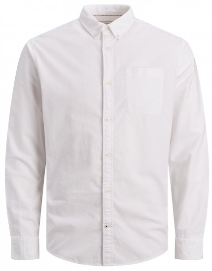 Jack & Jones OXFORD LS Shirt White - Ризи - мъжки ризи големи размери
