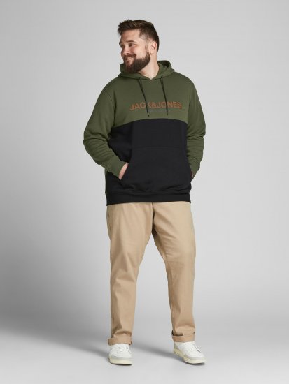 Jack & Jones JJEURBAN BLOCKING SWEAT Forest Green - Суичъри & cуичъри с качулка - мъжки суичъри големи размери