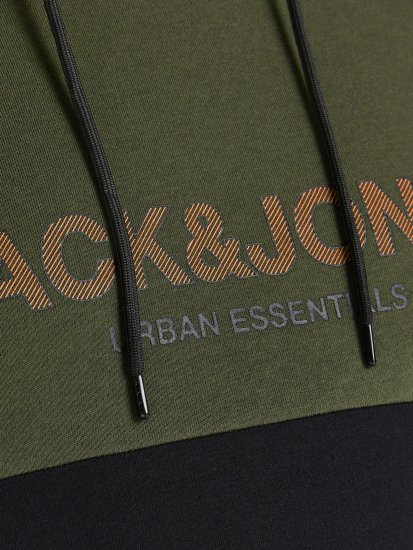 Jack & Jones JJEURBAN BLOCKING SWEAT Forest Green - Суичъри & cуичъри с качулка - мъжки суичъри големи размери