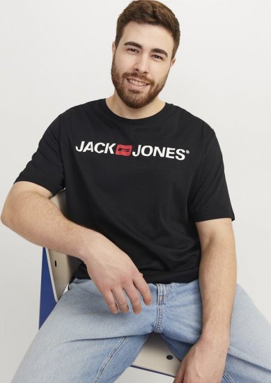 Jack & Jones Corp Logo Crew Neck T-Shirt Black - Тениски - мъжки тениски големи размери