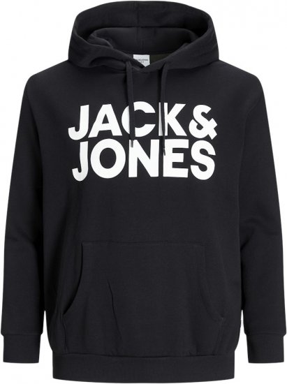 Jack & Jones CORP LOGO Large Print Hoodie Black - Суичъри & cуичъри с качулка - мъжки суичъри големи размери