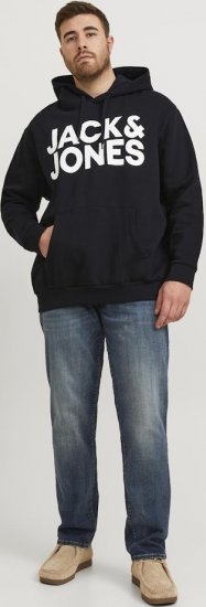 Jack & Jones CORP LOGO Large Print Hoodie Black - Суичъри & cуичъри с качулка - мъжки суичъри големи размери