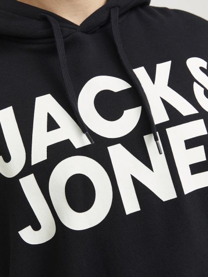 Jack & Jones CORP LOGO Large Print Hoodie Black - Суичъри & cуичъри с качулка - мъжки суичъри големи размери