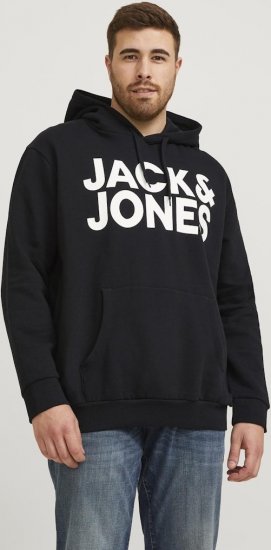 Jack & Jones CORP LOGO Large Print Hoodie Black - Суичъри & cуичъри с качулка - мъжки суичъри големи размери