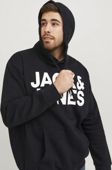Jack & Jones CORP LOGO Large Print Hoodie Black - Суичъри & cуичъри с качулка - мъжки суичъри големи размери