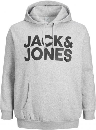 Jack & Jones CORP LOGO Large Print Hoodie Light Grey Melange - Суичъри & cуичъри с качулка - мъжки суичъри големи размери