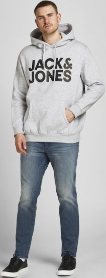 Jack & Jones CORP LOGO Large Print Hoodie Light Grey Melange - Суичъри & cуичъри с качулка - мъжки суичъри големи размери