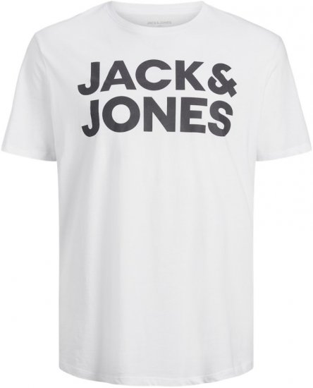 Jack & Jones CORP Logo T-Shirt White w Large Black Print - Тениски - мъжки тениски големи размери