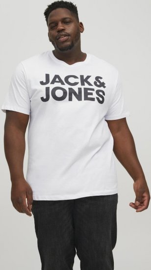 Jack & Jones CORP Logo T-Shirt White w Large Black Print - Тениски - мъжки тениски големи размери