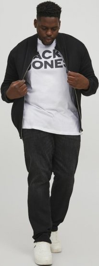 Jack & Jones CORP Logo T-Shirt White w Large Black Print - Тениски - мъжки тениски големи размери