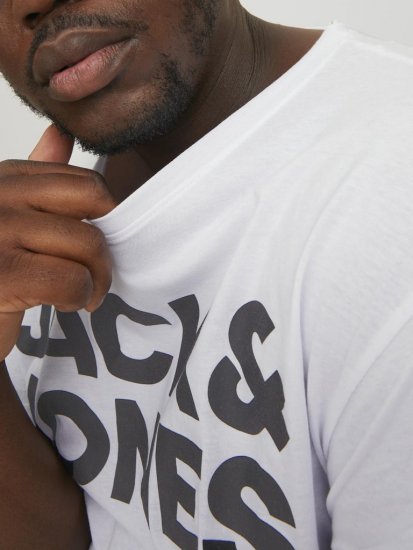 Jack & Jones CORP Logo T-Shirt White w Large Black Print - Тениски - мъжки тениски големи размери