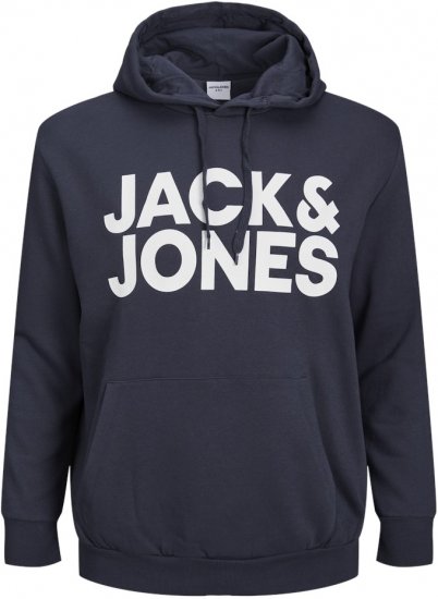 Jack & Jones CORP LOGO Large Print Hoodie Navy Blazer - Суичъри & cуичъри с качулка - мъжки суичъри големи размери