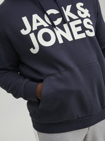 Jack & Jones CORP LOGO Large Print Hoodie Navy Blazer - Суичъри & cуичъри с качулка - мъжки суичъри големи размери