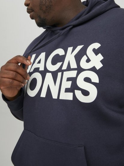Jack & Jones CORP LOGO Large Print Hoodie Navy Blazer - Суичъри & cуичъри с качулка - мъжки суичъри големи размери