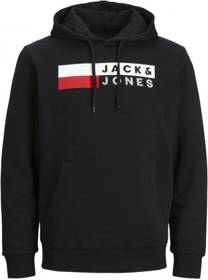 Jack & Jones CORP LOGO PLAY 4 Print Hoodie Black - Суичъри & cуичъри с качулка - мъжки суичъри големи размери