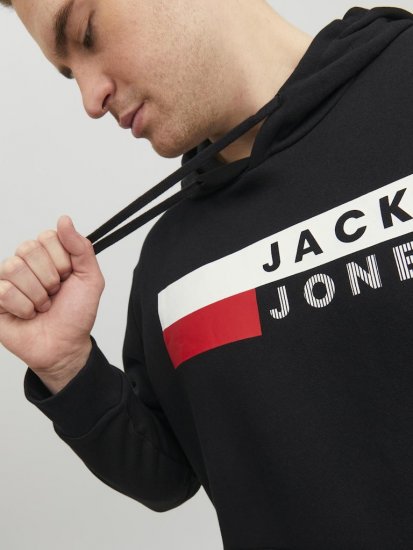 Jack & Jones CORP LOGO PLAY 4 Print Hoodie Black - Суичъри & cуичъри с качулка - мъжки суичъри големи размери