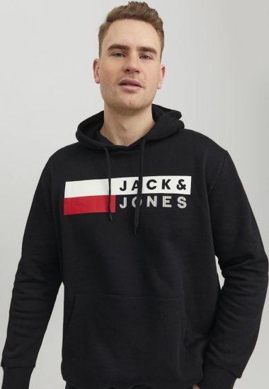 Jack & Jones CORP LOGO PLAY 4 Print Hoodie Black - Суичъри & cуичъри с качулка - мъжки суичъри големи размери