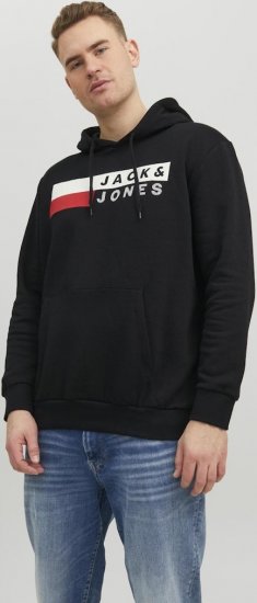 Jack & Jones CORP LOGO PLAY 4 Print Hoodie Black - Суичъри & cуичъри с качулка - мъжки суичъри големи размери