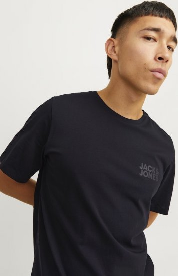 Jack & Jones CORP Logo T-Shirt Black w Small Black Print - Тениски - мъжки тениски големи размери