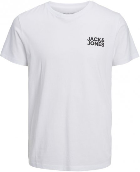 Jack & Jones CORP Logo T-Shirt White w Small Black Print - Тениски - мъжки тениски големи размери