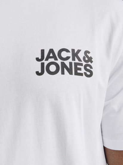 Jack & Jones CORP Logo T-Shirt White w Small Black Print - Тениски - мъжки тениски големи размери
