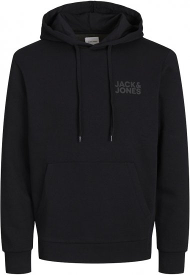 Jack & Jones CORP LOGO Small Print Hoodie Black - Суичъри & cуичъри с качулка - мъжки суичъри големи размери