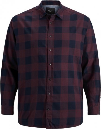 Jack & Jones Gingham L/S Shirt Dark Red - Ризи - мъжки ризи големи размери