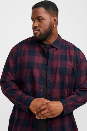 Jack & Jones Gingham L/S Shirt Dark Red - Ризи - мъжки ризи големи размери