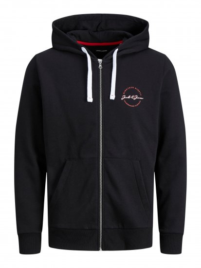 Jack & Jones JJSTAMP ZIP Hoodie Black - Суичъри & cуичъри с качулка - мъжки суичъри големи размери