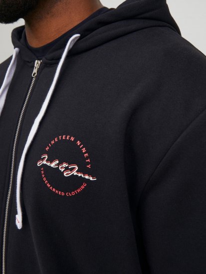 Jack & Jones JJSTAMP ZIP Hoodie Black - Суичъри & cуичъри с качулка - мъжки суичъри големи размери