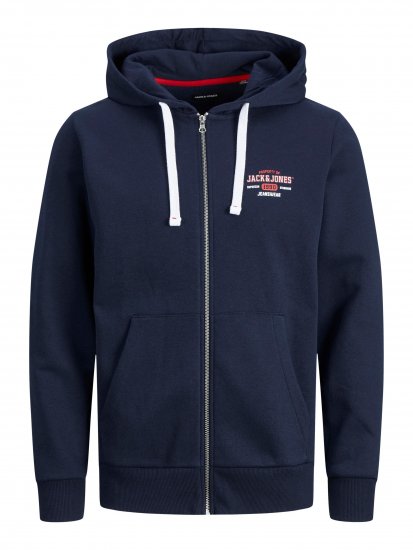 Jack & Jones JJSTAMP ZIP Hoodie Navy - Суичъри & cуичъри с качулка - мъжки суичъри големи размери