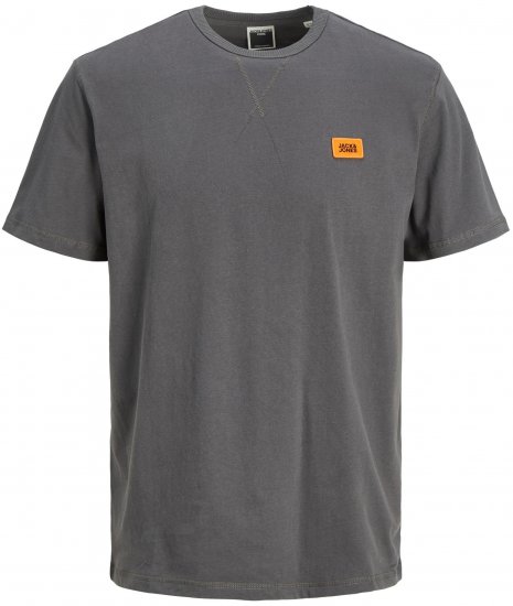 Jack & Jones JCOCLASSIC WAFFLE BADGE TEE Charcoal - Тениски - мъжки тениски големи размери