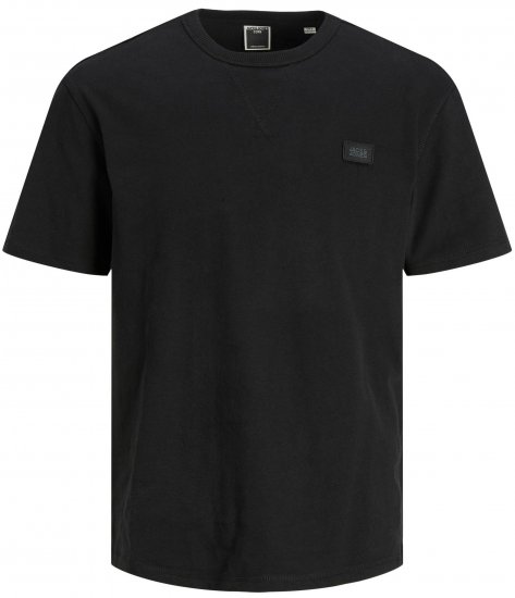 Jack & Jones JCOCLASSIC WAFFLE BADGE TEE Black - Тениски - мъжки тениски големи размери