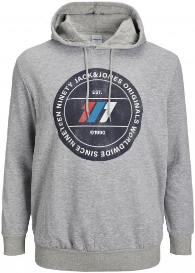 Jack & Jones JORNATE SWEAT Hoodie Grey - Суичъри & cуичъри с качулка - мъжки суичъри големи размери