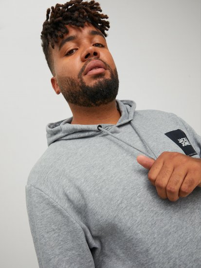 Jack & Jones JJLOCK SWEAT HOOD Grey - Суичъри & cуичъри с качулка - мъжки суичъри големи размери