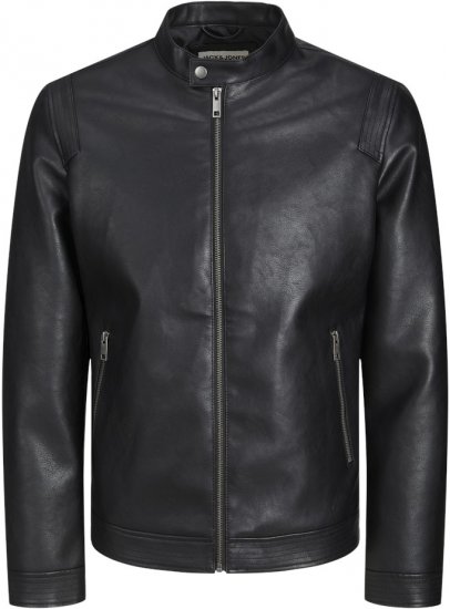 Jack & Jones Rocky Urban Rider Leather Jacket Black - Якета - мъжки якета големи размери