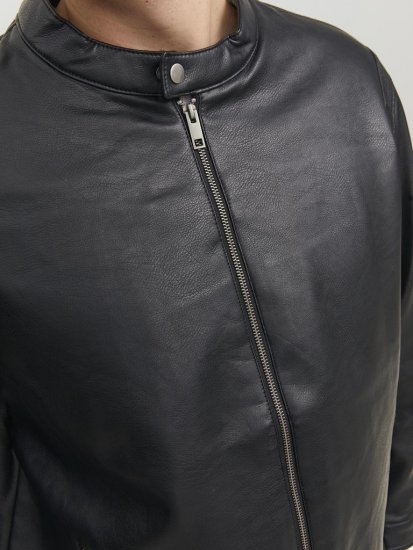Jack & Jones Rocky Urban Rider Leather Jacket Black - Якета - мъжки якета големи размери