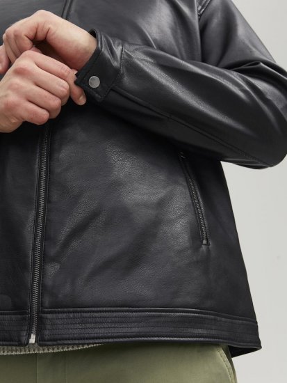 Jack & Jones Rocky Urban Rider Leather Jacket Black - Якета - мъжки якета големи размери