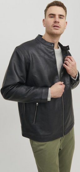 Jack & Jones Rocky Urban Rider Leather Jacket Black - Якета - мъжки якета големи размери