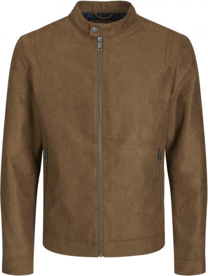 Jack & Jones Rocky Urban Rider Leather Jacket Brown - Якета - мъжки якета големи размери