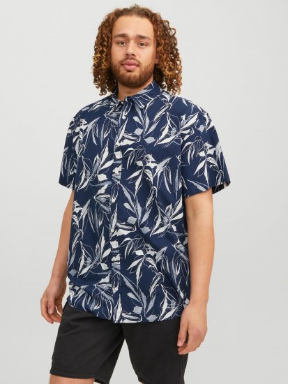 Jack & Jones JORCRAYON AOP Shirt Navy - Ризи - мъжки ризи големи размери