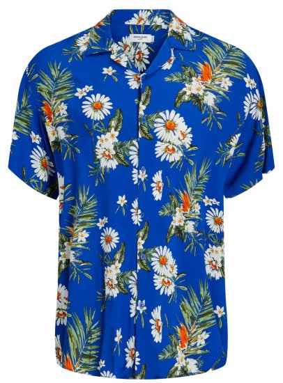 Jack & Jones JORLUKE FLORES Resort Shirt Nautical Blue - Ризи - мъжки ризи големи размери