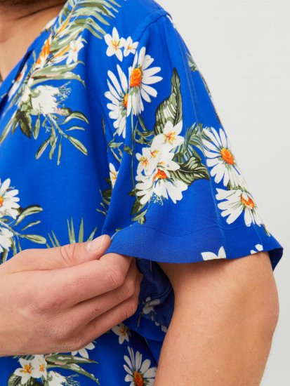 Jack & Jones JORLUKE FLORES Resort Shirt Nautical Blue - Ризи - мъжки ризи големи размери
