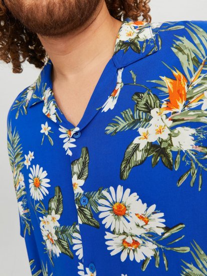 Jack & Jones JORLUKE FLORES Resort Shirt Nautical Blue - Ризи - мъжки ризи големи размери