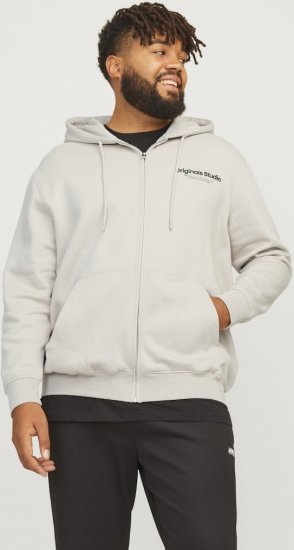 Jack & Jones ESTERBRO Zip Hoodie Light Grey - Суичъри & cуичъри с качулка - мъжки суичъри големи размери